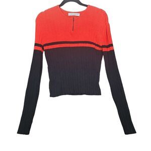 MARIA FICALORA Womens Sweater Custom Fit Black‎ Red Rib Knit Long Sleeves S/M